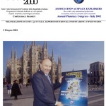 Franco Malerba, 1° astronauta italiano, in piazza Duomo a Milano presenta alla stampa il manifesto ufficiale