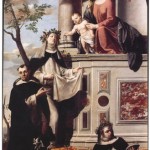 Madonna del Rosario con il Bambino e i santi Rosa da Lima Domenico e Caterina da Siena di Agostino Letterini