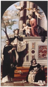 Madonna del Rosario con il Bambino e i santi Rosa da Lima Domenico e Caterina da Siena di Agostino Letterini